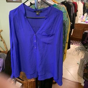 Blue sheer half button down shirt